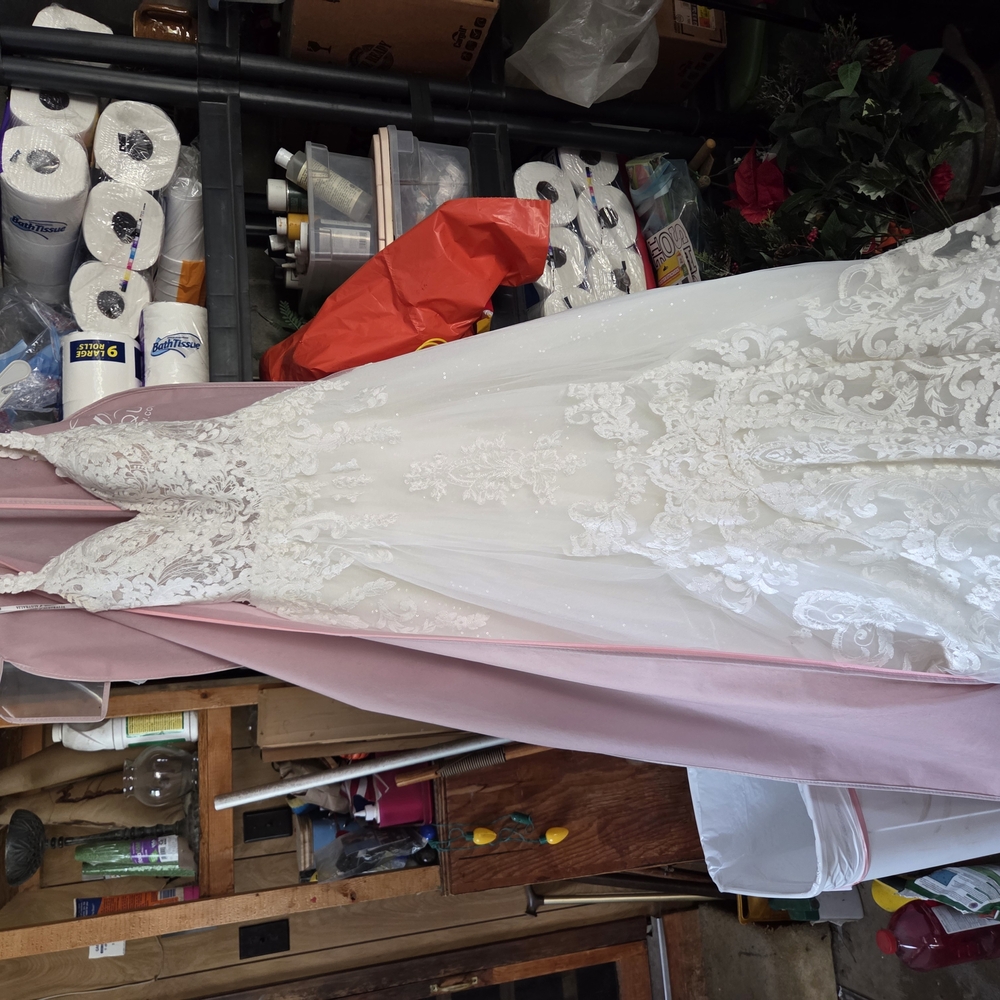 Elegant White and Pink Lace Wedding Dress